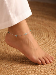 Green stone loop silver Payal for women