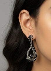 Dark glam drop silver earrings
