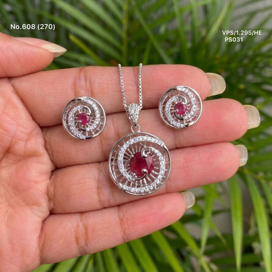 Crimson beauty silver pendant set for women