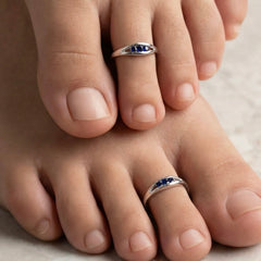 Blue aura 92.5 silver toerings for women