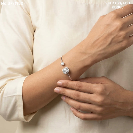 Crystal shine silver kada for women