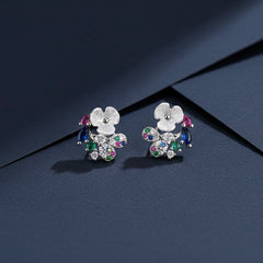 Floral colour leaf silver stud