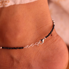 Trendy Silver Black Beads Payal with Evil Eye for Women