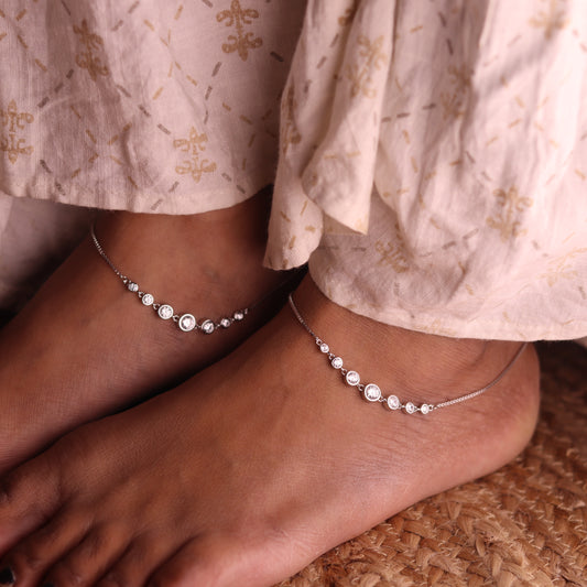 Celestial Bunches silver payal for women