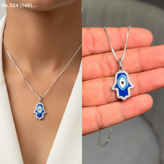 Hamsa evil eye silver chain pendant