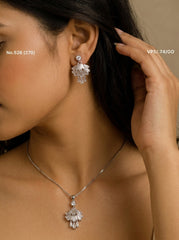 Crystal cut silver pendant set for women