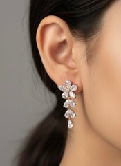 Crystal petal swing silver earrings