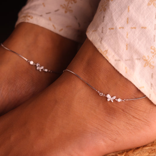 Graceful Butterfly Stone Charm Silver Payal