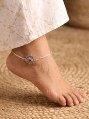 Floral crownshine silver anklet