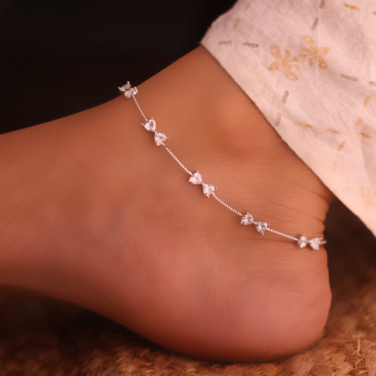 Celestia bow silver anklet for women