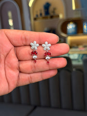 Ruby petal drops silver earrings