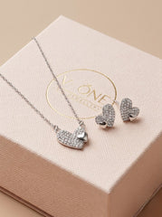 Dual heart charm silver pendant set for women