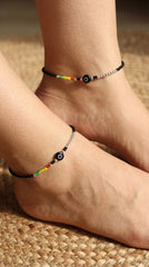 Silver Evil Eye with Black & Multicolor Beads Payal