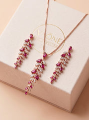 Pink leaf charms silver pendant set for women