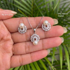 Diamond Pearl elegance silver pendant set for women