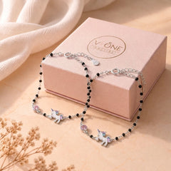 Mini horse charms and beads silver bracelet for kids