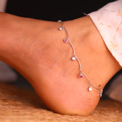 Silver Twinkle Ruby Drop payal