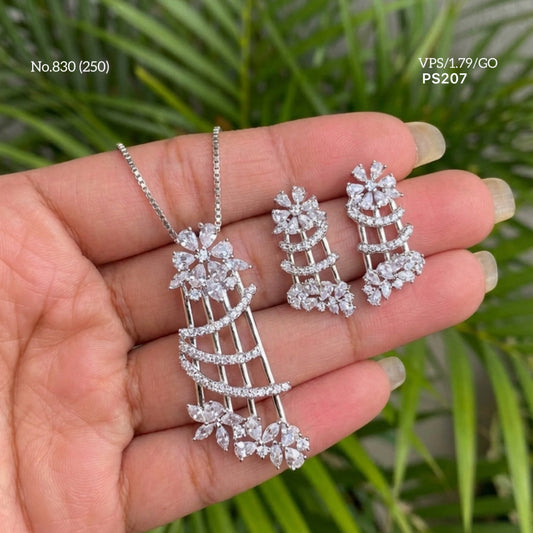 White harmony spark silver pendant set for women