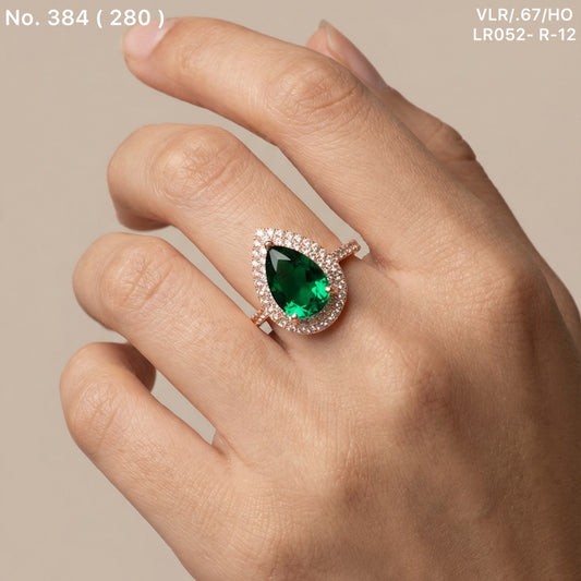 Green jewel silver ring for women