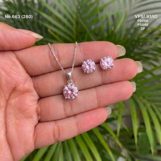 Pink shine silver pendant set for women