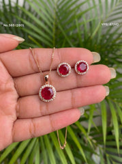 Ruby elegance silver pendant set for women