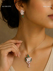Rose glimmer silver pendant set for women