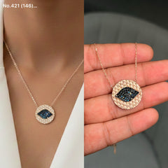 Black evil eye silver chain pendant