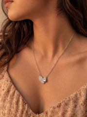 Dual heart charm silver pendant set for women