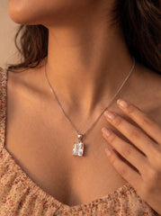 Diamond block silver pendant set for women