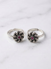 Lunar bloom oxidised silver toerings for women