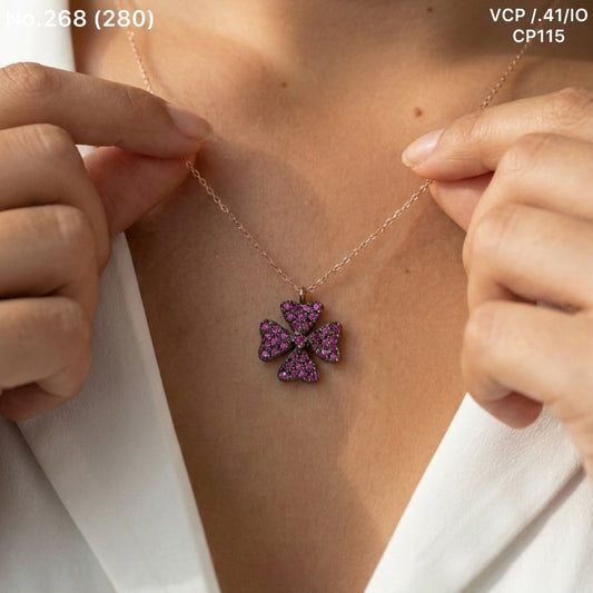 Purple flora silver chain pendant for women