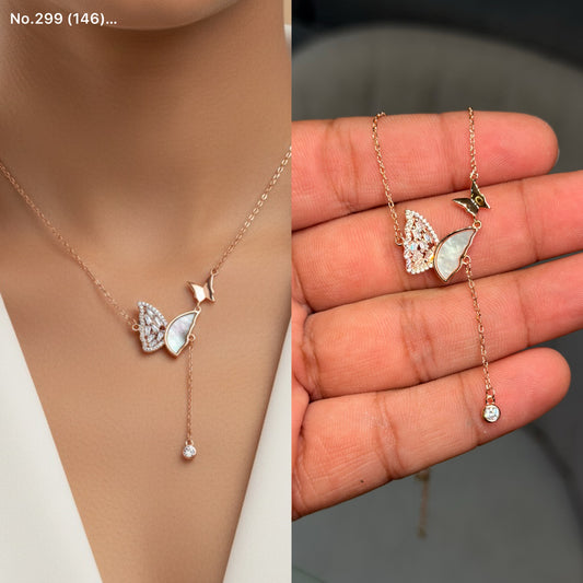 Sweet twin butterfly silver chain pendant