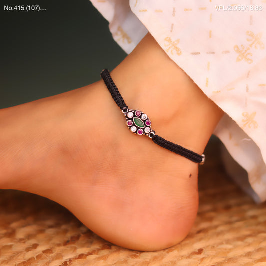 Classic Colourful Stone Silver Black Thread Payal for Women