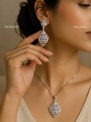 Diamond aura silver pendant set for women