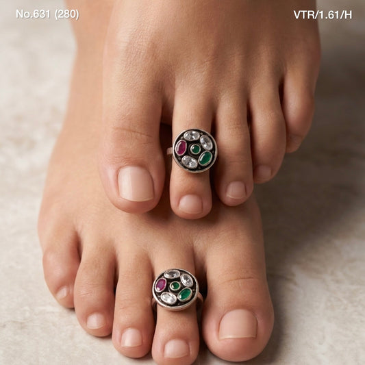 Jade bloom oxidised silver toerings for women