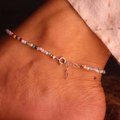 Candy Beads Silver Payal for women