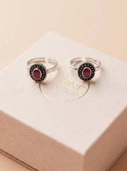 Noor fern oxidised silver toerings for women