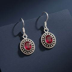 Aarohi red silver earrings