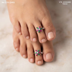 Colour pop bloom silver toerings for women