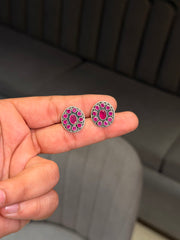 Royal pink stone silver stud