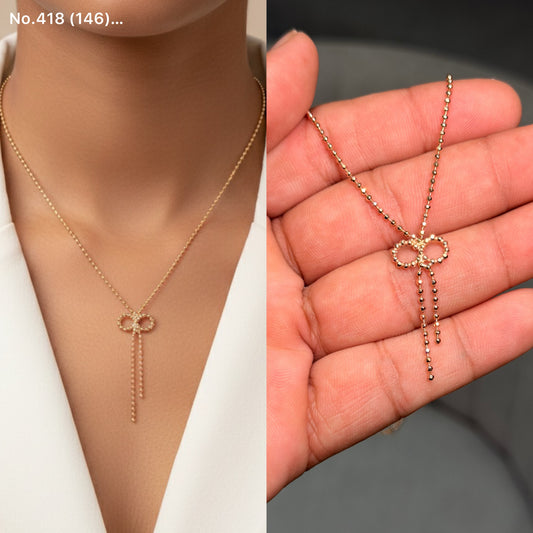 Sleek ribbon charm silver chain pendant