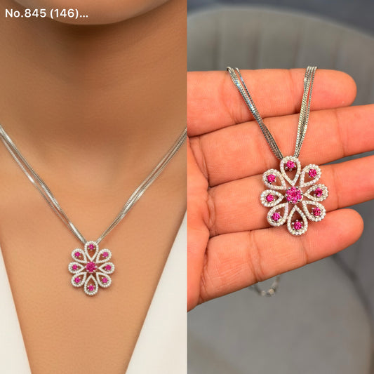 PetalDream Layered Flower silver chain pendant