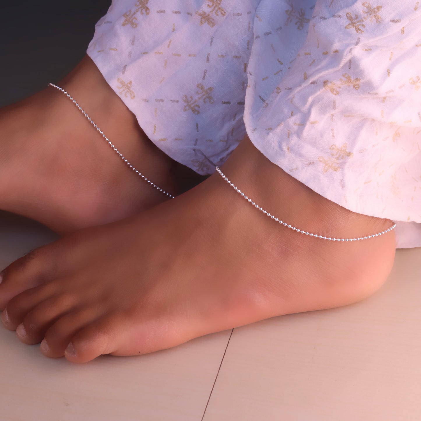 Slim Silver Women Payal with Beaded Grace
