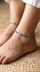 Trendy Silver Black Beads Payal with Evil Eye for Women