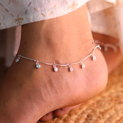 Silver Crystal Drop Silver Payal