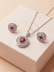 Crimson beauty silver pendant set for women