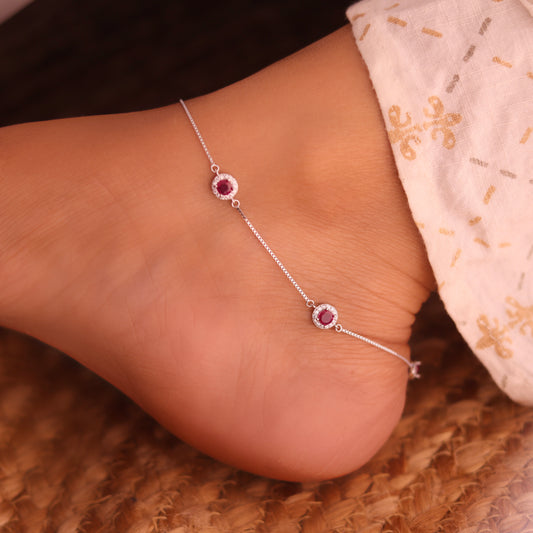 Red ember silver Payal for women