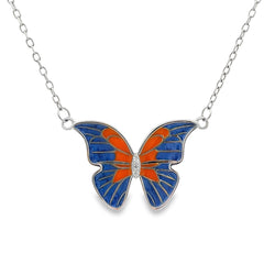 Blue monarch charm silver chain pendant