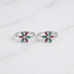 Colour pop bloom silver toerings for women