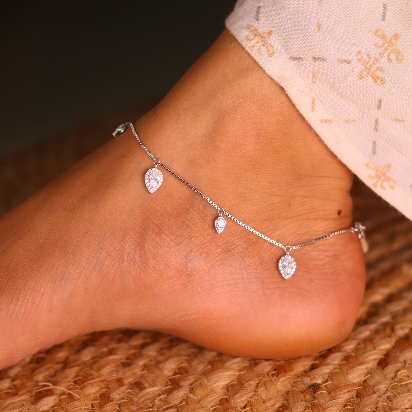 Drizzle Gleam Silver Payal for Women